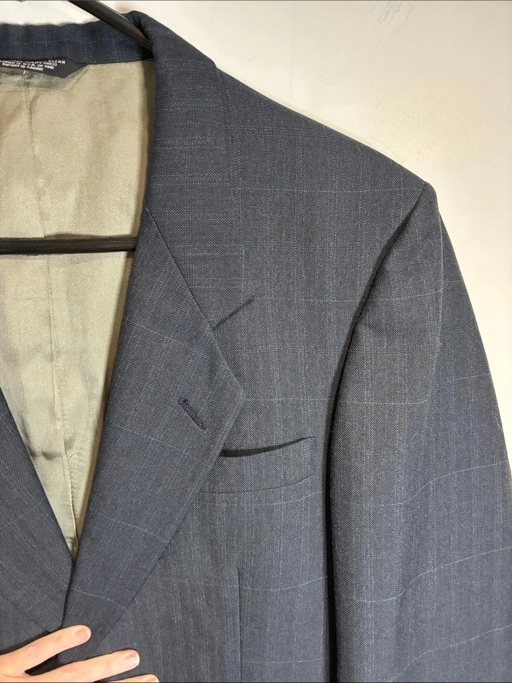 Vintage Nino Cerruti Rue Royale Wool Sport Coat Blazer 40L Windowpane Blue